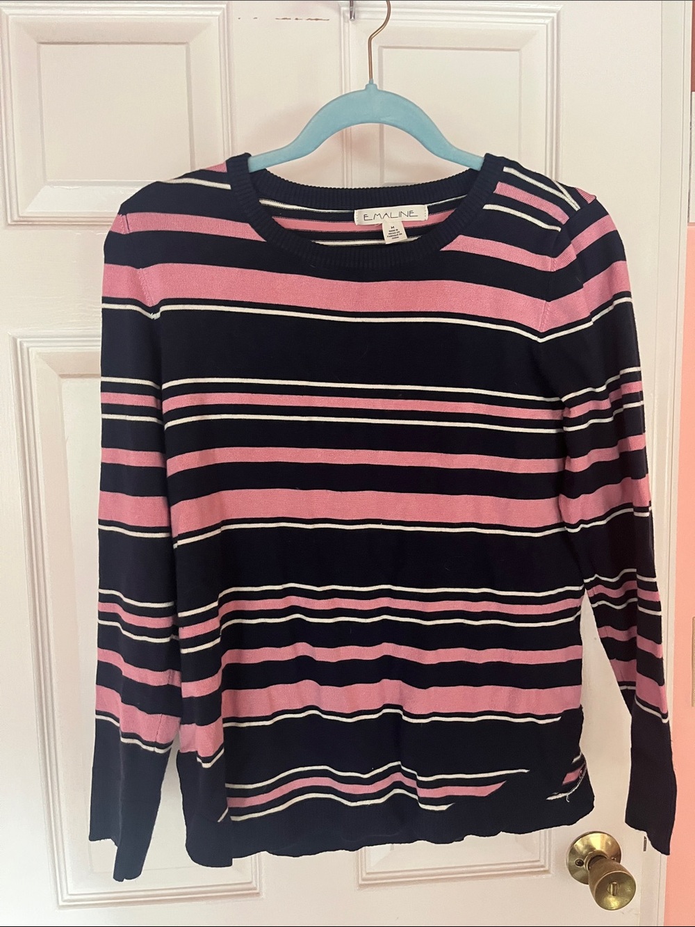 E.Maline Pink & Black Striped Crew Neck Sweater